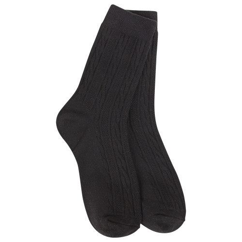 Women's World's Softest Sock Co Weekend Cable Mini Crew Socks - Black Pair Of Socks