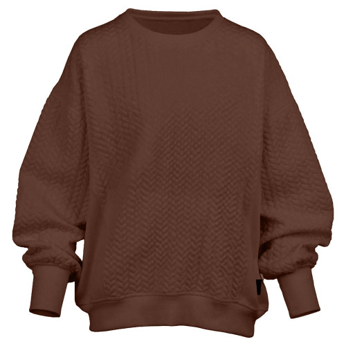 Women's Southern Couture Cable Knit Sweatshirt Pullover - Espresso Brown Front Of Top