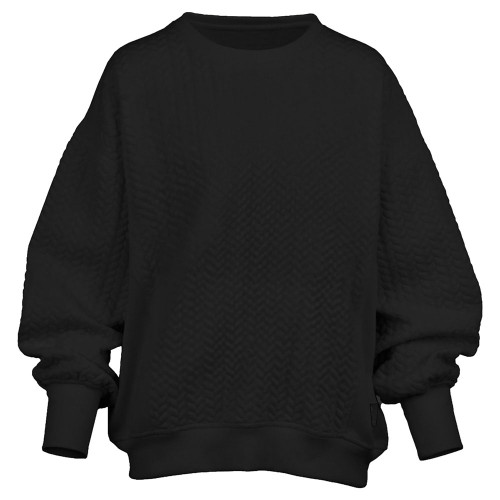 Women's Southern Couture Cable Knit Sweatshirt Pullover - Black Front Of Top