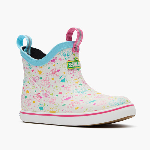 Girls' Xtratuf Sesame Street Ankle Deck Boot - White Multi Front Angled View