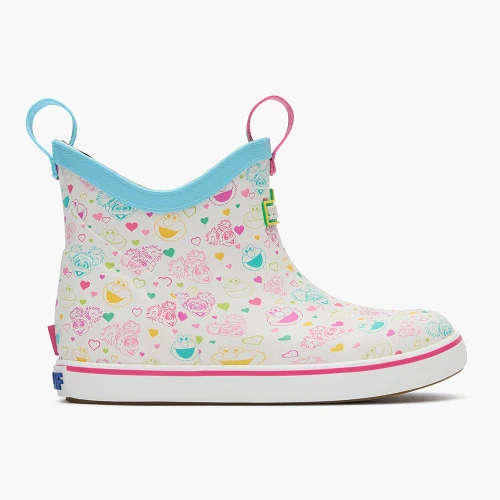 Girls' Xtratuf Sesame Street Ankle Deck Boot - White Multi Outer Side