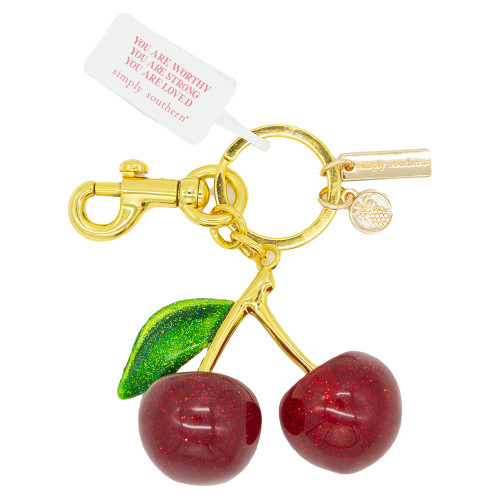 Simply Southern Cute Bag Charm Dark Red Glittery Cherries Main