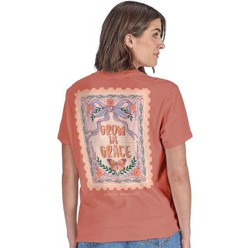 Women's Simply Southern Short Sleeve Grow T-Shirt - Maple Red Back View On A Model