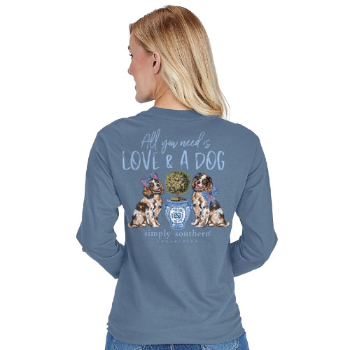 Girl's Simply Southern Long Sleeve Love T-Shirt - Iceland Blue Back View On A Model