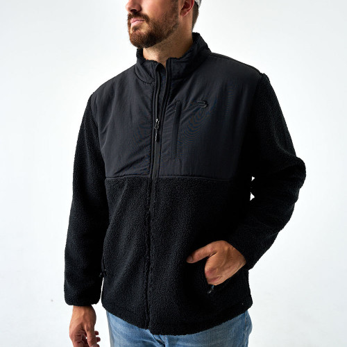 Men's Burlebo Sherpa Full Zip Jacket Black Front Of Model View