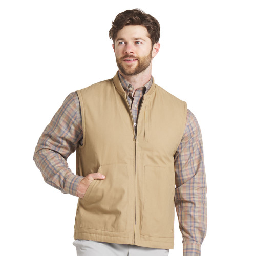 Men's Southern Marsh Meadow Bend Rugged Vest Field Khaki Front View On A Model