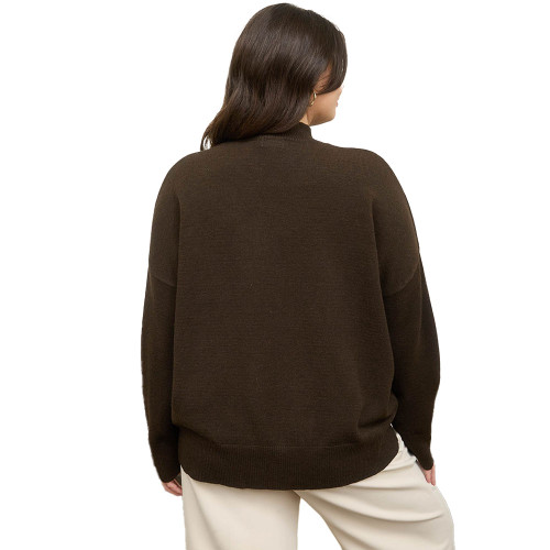 Women's Blu Pepper Mock Neck Long Sleeve Knit Sweater - Plus Size Brown Back Model