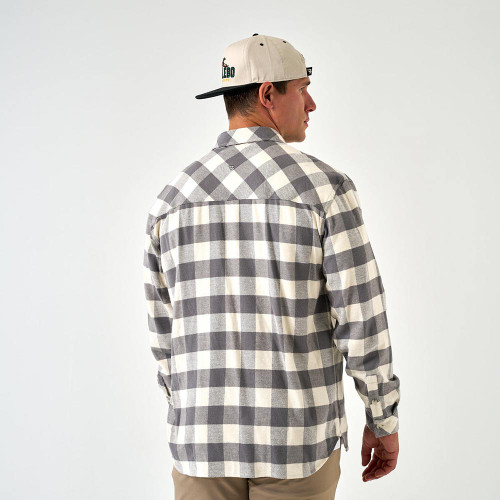 Men's Burlebo Flannel Shirt Grey Buffalo Plaid Back On Model
