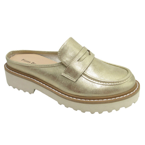 Women's Pierre Dumas Mora 4 Platform Clog Loafers Gold Front Angled View