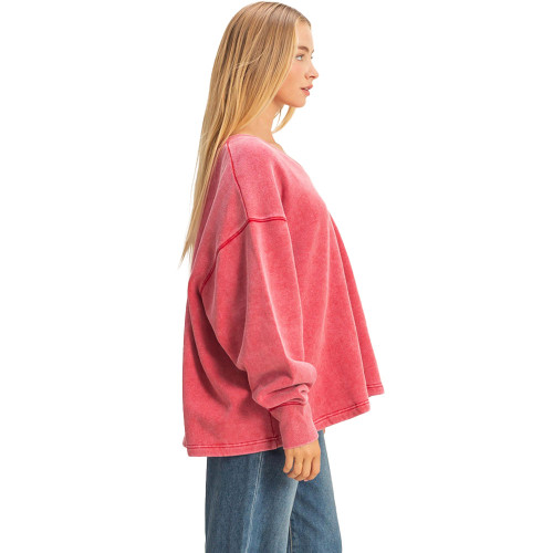 Women's Double Zero Oversized V-Neck Sweatshirt Red Side