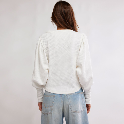 Women's Free People Quinn Knit Thermal Ivory White Shirt back