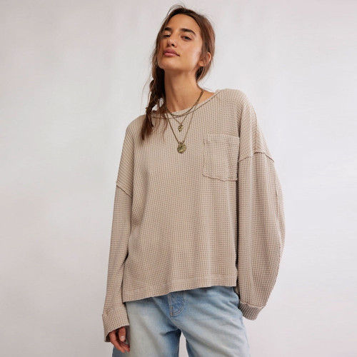 Women's Free People Dawson Pocket Thermal Smooth Stone Tan Sweater