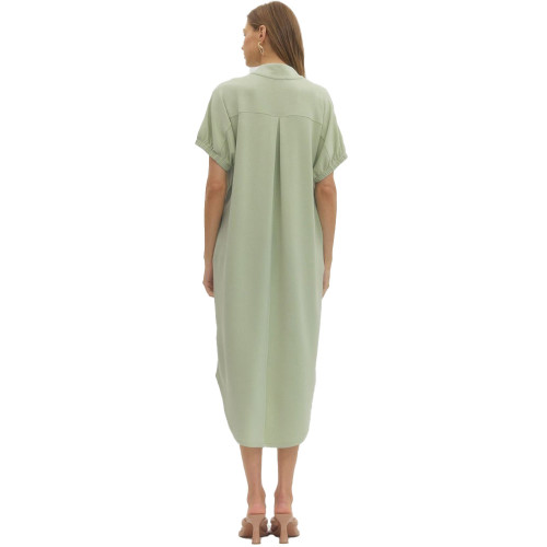 Women's Entro Collared V-Neck Midi Dress Sage Back