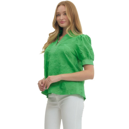Women's Entro Floral Embroidered Blouse Kelly Green Angled