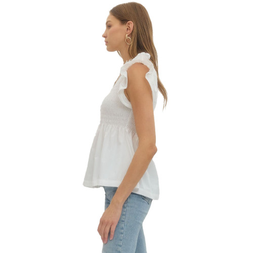 Women's Entro Flutter Sleeve Peplum Top Off White Side