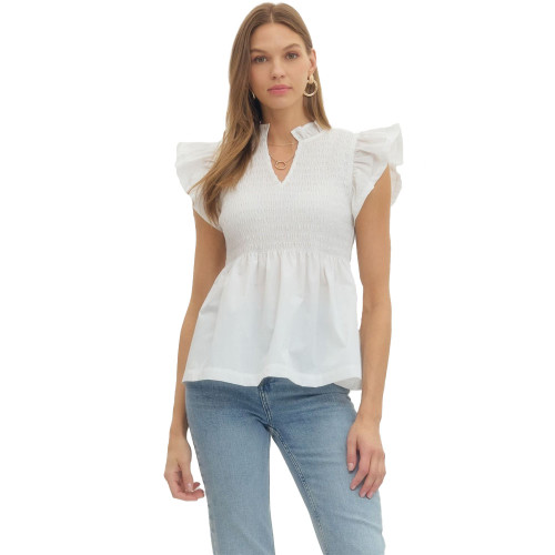 Women's Entro Flutter Sleeve Peplum Top Off White Main