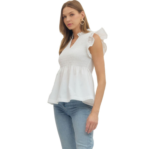 Women's Entro Flutter Sleeve Peplum Top Off White Angled