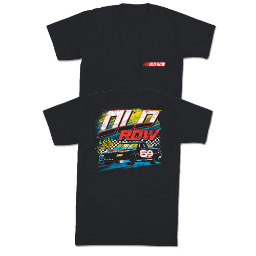 Men's Old Row Racing T-Shirt - Black Front And Back Views