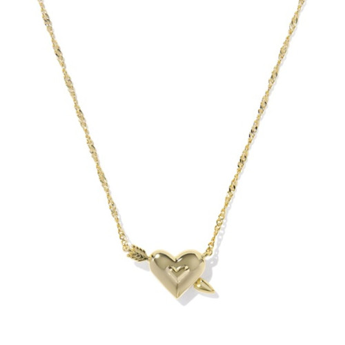 Kendra Scott Ari Heart Arrow Gold Short Pendant Necklace - Pink Opalescent Back Pendant Detail