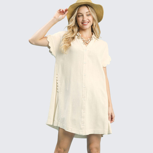 Umgee Women's Button Down Hi Low Mini Dress, Size Small | Eagle Eye Outfitters