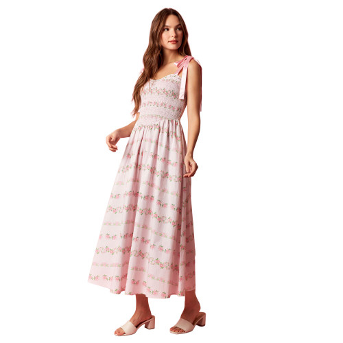 knee length dresses for ladies Pink Grapefruit Poplin V-Neck Midi Dress