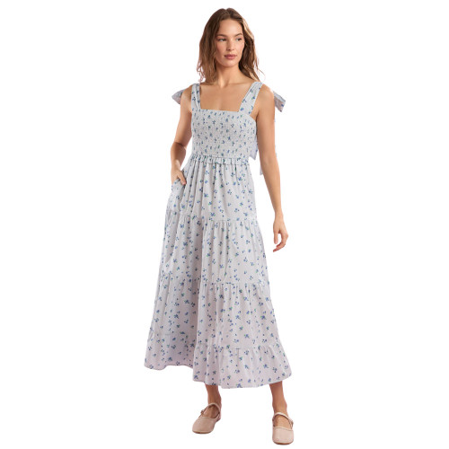 Peach Love California Women's Poplin Floral Stripe Maxi Dress - Blue, Size Large | Eagle Eye Outfitters Peach Love California Women's Poplin Floral Stripe Maxi Dress - Blue, Size Large | Eagle Eye Outfitters