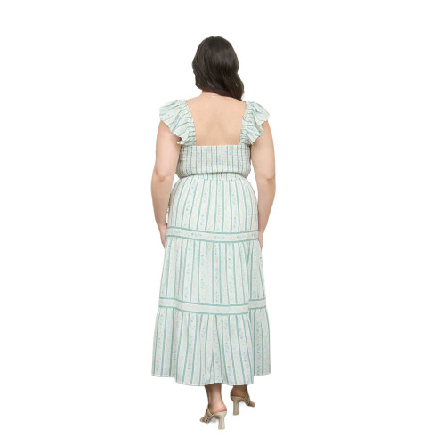 Women's Blu Pepper Smocked Floral Tiered Midi Dress - Plus Size Back Model View
