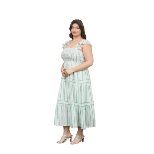 Women's Blu Pepper Smocked Floral Tiered Midi Dress - Plus Size Side Model View