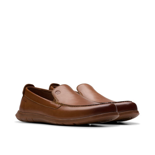 Men's Clarks Flexway Step Loafers Tan Leather Main
