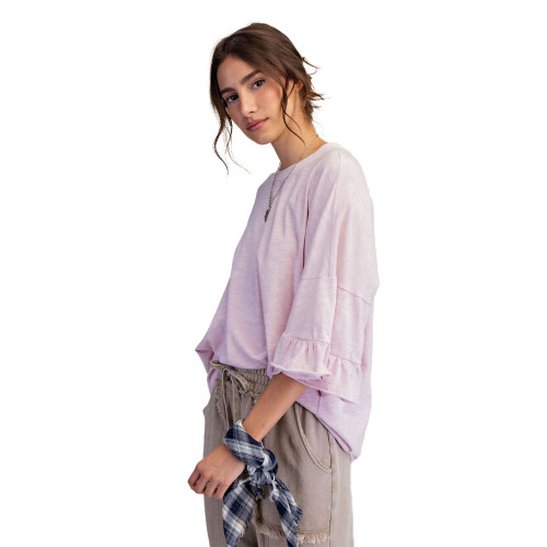 Women's Easel Wing Ruffle Sleeve Washed Slub Top | Eagle Eye