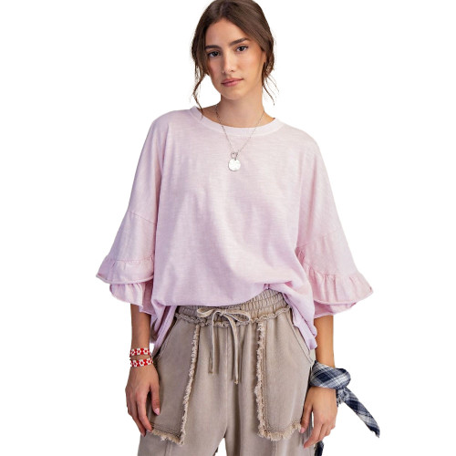 【Éclat】DANIEL VOLUME FRILL TOPS Women's Easel Wing Ruffle Sleeve Washed Slub Top | Eagle Eye