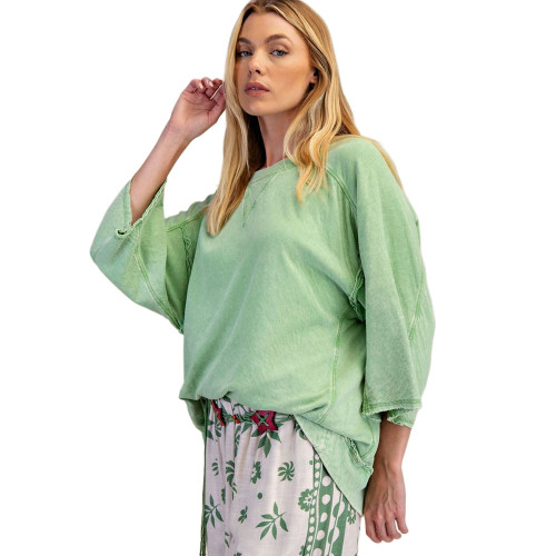 Women's Easel Washed Cotton Gaze Boxy Top Apple Green Side