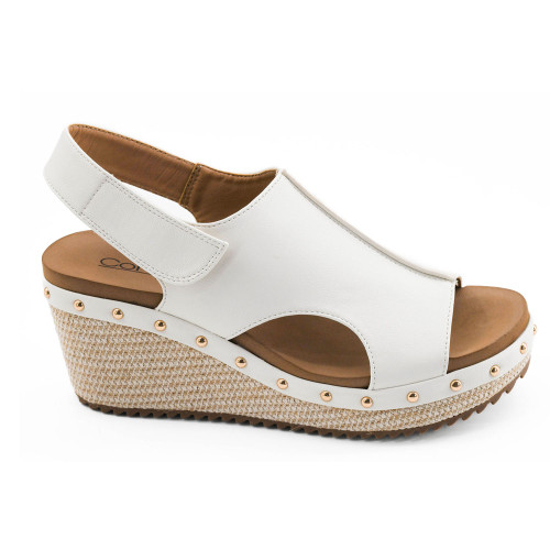 Women's Corkys For Keeps Wedge Sandals White Front Angled View