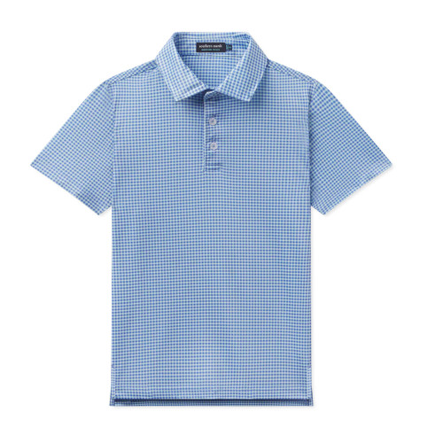 Boys' Southern Marsh Walker Performance Polo Slate and Mint Gingham Blue Shirt front
