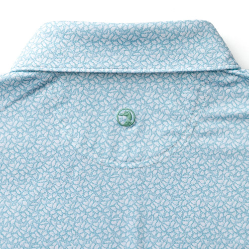 Men's Duck Head Bay Floral Long Drive Performance Polo - Sky Blue Back Neck Detail