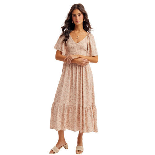 Women's Hem & Thread Smocked Bodice Maxi Dress Mauve Main