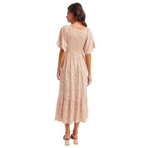Women's Hem & Thread Smocked Bodice Maxi Dress Mauve Back