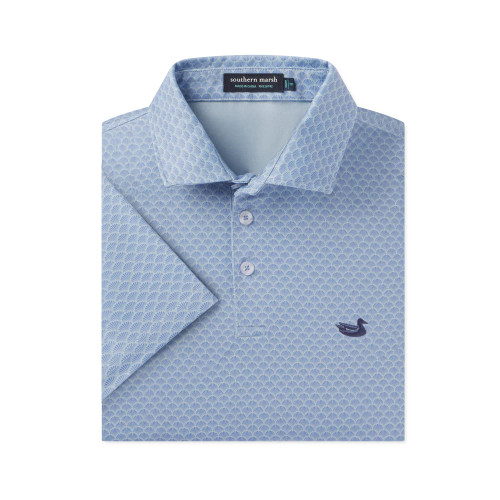 Boys' Southern Marsh Flyline Performance Polo French Blue Shells Shirt folded