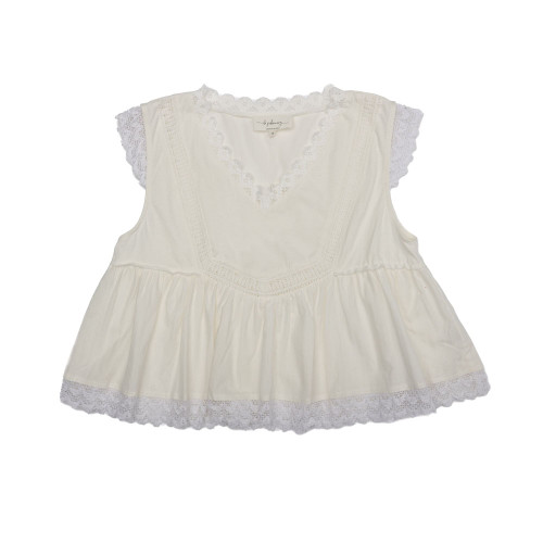 Women's In February Eyelet Scallop Trim Blouse - Optic White Front Flat View