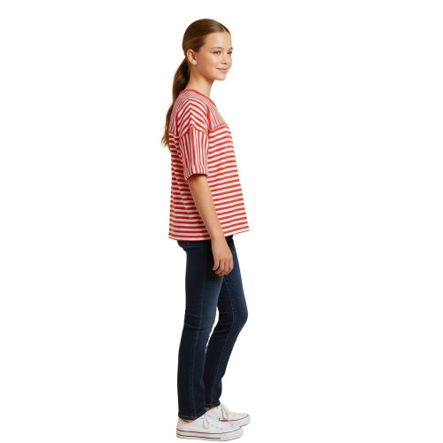 Girls' Hayden Mixed Stripe Drop Shoulder Knit Red T-Shirt side
