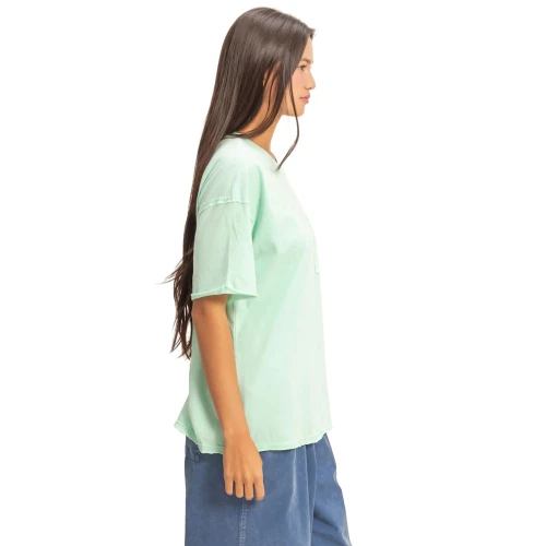 Women's Double Zero Washed Pocket Crew Neck T-Shirt Mint Green Side Model View