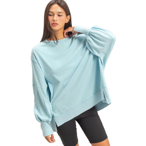 Women's Double Zero Oversized Long Sleeve Sweatshirt Blue Front Model View
