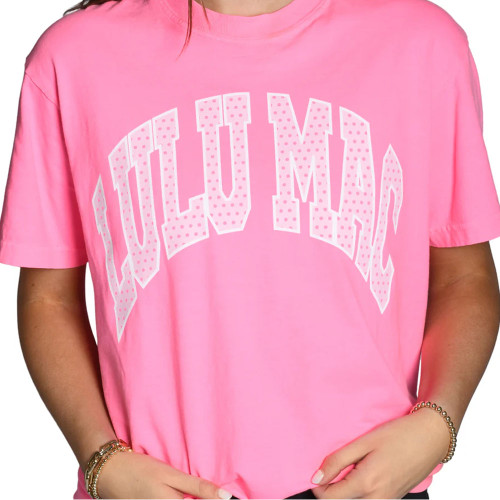 Girls' Lulu Mac Polka Dot Logo T-Shirt Neon Pink Front View