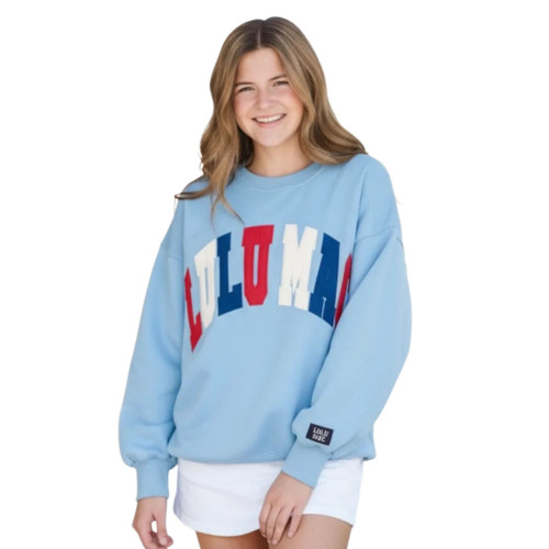 Women's Lulu Mac Red White Stitch Sweatshirt - Blue Front Model View