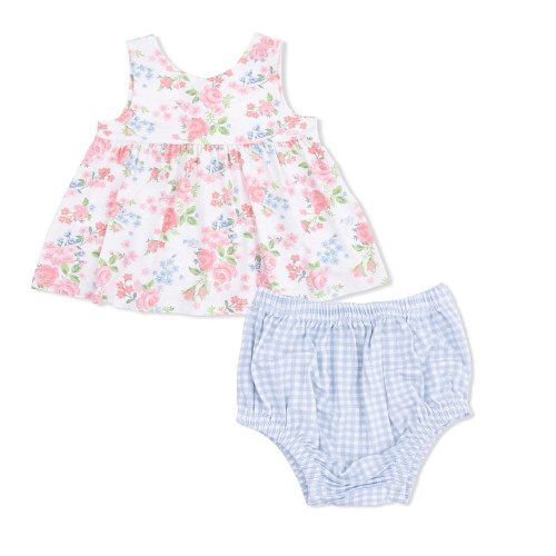 Infant Girls' Angel Dear Dress With Bow And Bloomers - Cute Little Roses Front Dress View With Bloomers