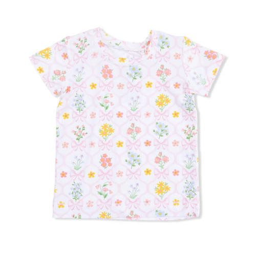 Girls' Angel Dear Loungewear Set Spring Bloom Bow Trellis Front View Of Top