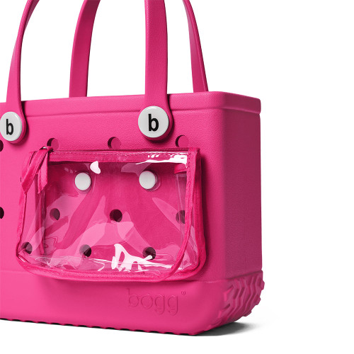 Bitty Bogg Bag sale Haute Pink mini tote. clear insert