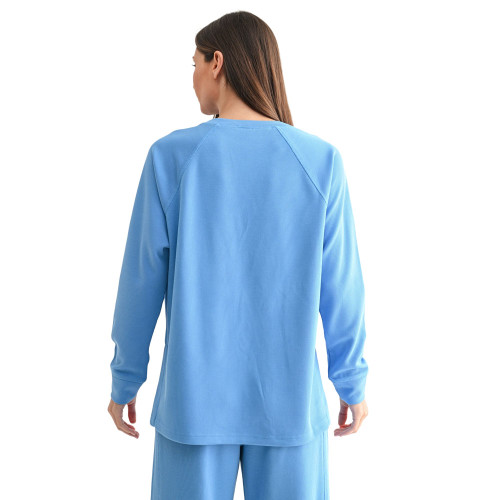 Women's Mono B Luxe Rib Raglan Long Sleeve Tee Denim Drift Blue Back Model View