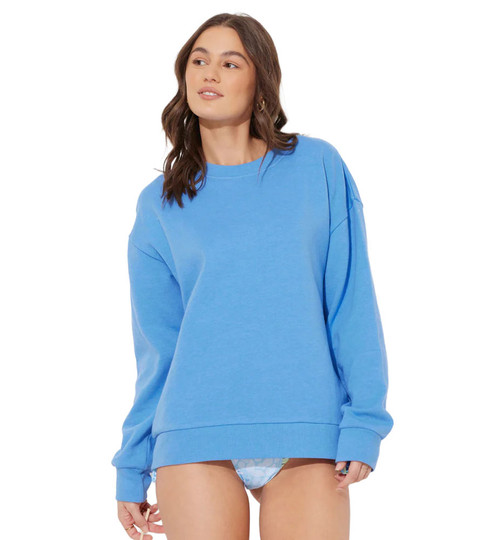 Women's Ocean Drive Surf Wash Crewneck Sweatshirt Seabright Blue Front Model View