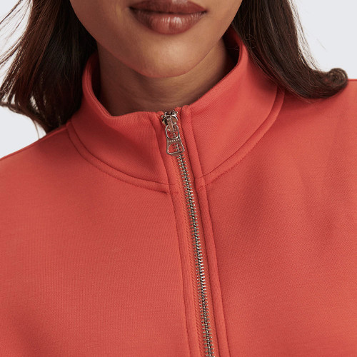 Women's Varley Ritchie Short Sleeve Quarter Zip Sweatshirt Summer Fig Orange Front Zipper Detail